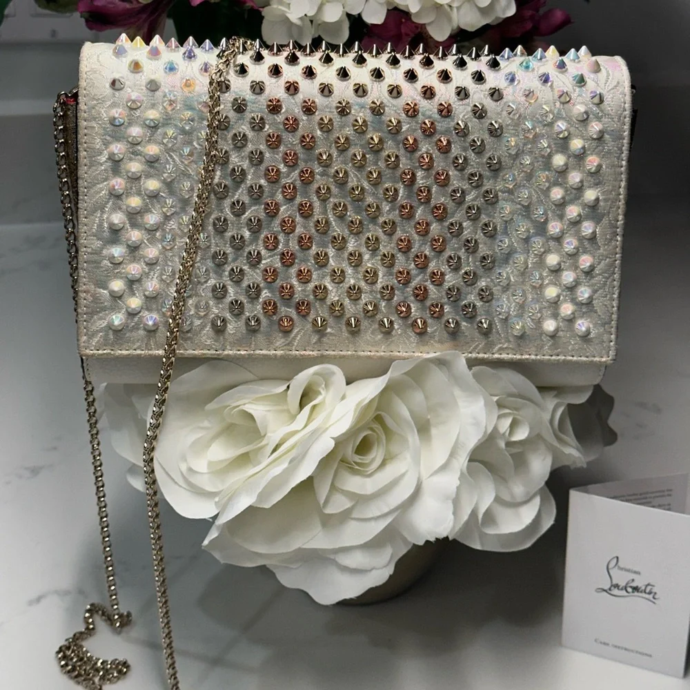 Christian Louboutin Paloma Silver and Gold Studded Clutch Shoulder Bag